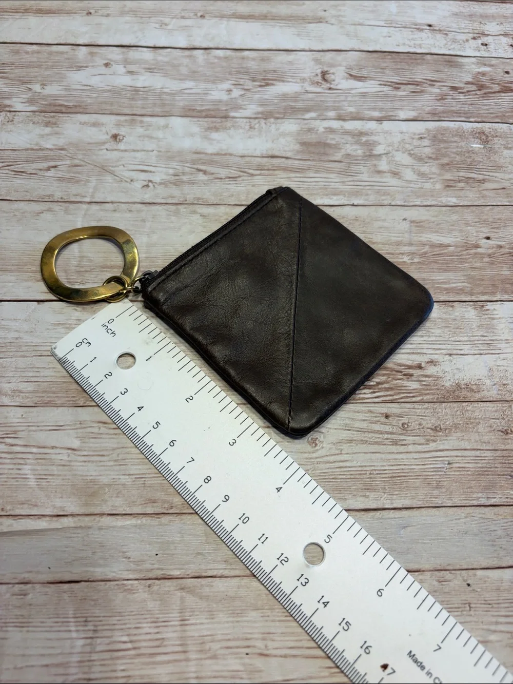 Ippolita Black Leather Zip Key Pouch with Gold Keyring